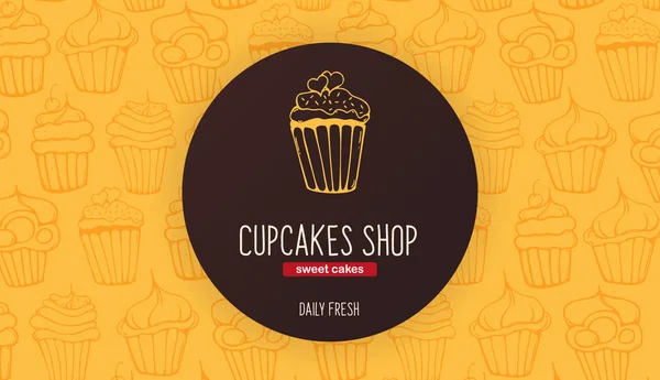 Cupcakes and Cakes banner. Padaria e pastelaria . — Vetor de Stock