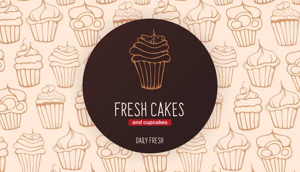 Cupcakes and Cakes banner. Padaria e pastelaria . — Vetor de Stock