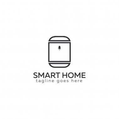 Beyaz arka planda Akıllı Hoparlör Logosu. Akıllı Ev.