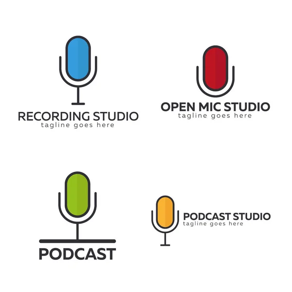 Állítsa be a színes MIC logók rádió vagy podcast Studio, mikrofon ikon. — Stock Vector