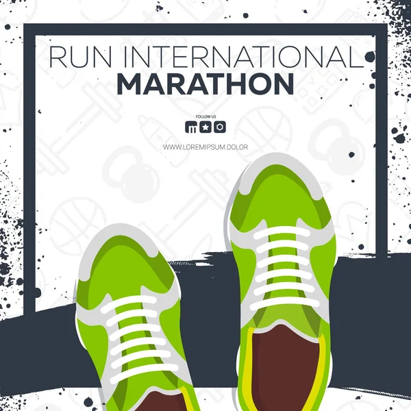 Running Club, City Marathon banner con scarpe da ginnastica . — Vettoriale Stock