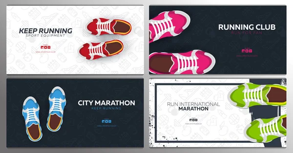 Running Club, városi maraton banner cipők. — Stock Vector