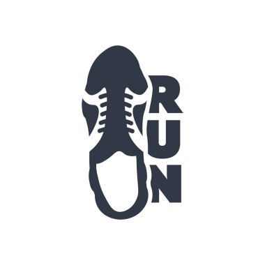 Koş Maratonu. Spor veya Koşu Kulübü logosu ve spor ayakkabıları.