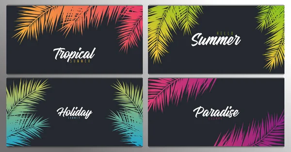 Set of Summer Tropical palm leaves. Exotic palms tree. Floral Background. — Stock Vector