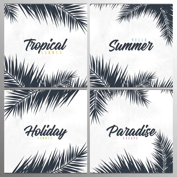 一套夏季热带棕榈叶。异国情调的棕榈树。花卉背景. — 图库矢量图片
