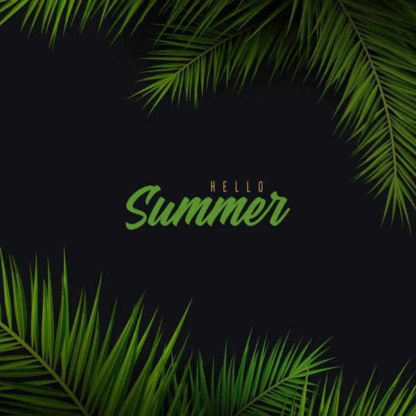 Verano Hojas de palma tropical. Palmeras exóticas. Fondo floral oscuro . — Vector de stock