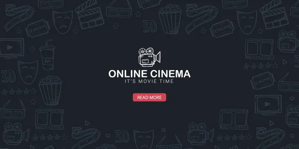 Hand zeichnen Kino Doodle Hintergrund. Filmzeit. — Stockvektor