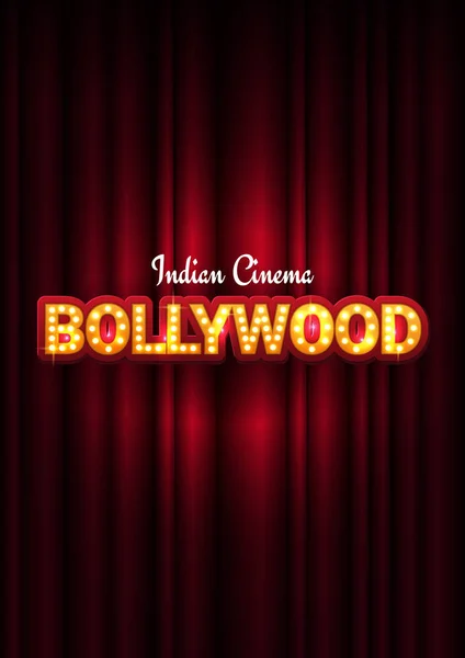 Bollywood-indisches Kino. Filmbanner oder Poster im Retro-Stil mit Theatervorhang. — Stockvektor