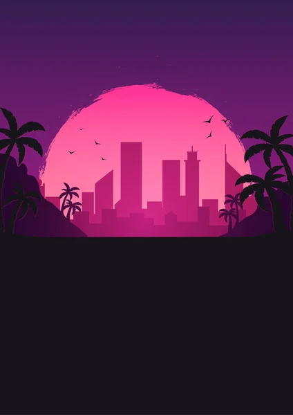 Hermoso paisaje urbano con cielo al atardecer . — Vector de stock