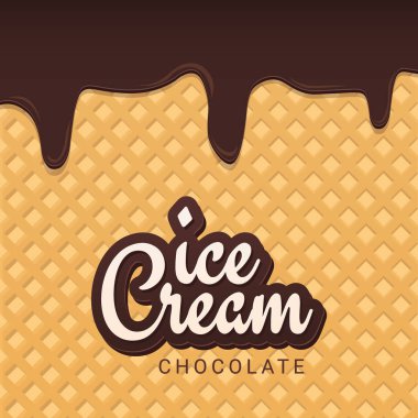 Gofret arka plan ile Dondurma afiş. Cafe menüsü, dondurma tatlı afişi, gıda ambalajı tasarımı.