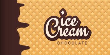 Gofret arka plan ile Dondurma afiş. Cafe menüsü, dondurma tatlı afişi, gıda ambalajı tasarımı.