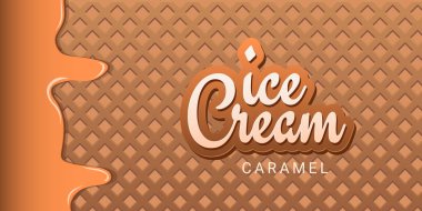 Gofret arka plan ile Dondurma afiş. Cafe menüsü, dondurma tatlı afişi, gıda ambalajı tasarımı.