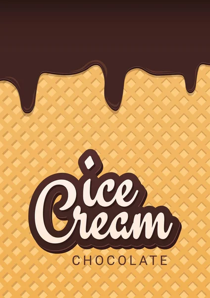 Banner de helado con fondo de oblea. Menú de café, cartel de postre de helado, diseño de envases de alimentos . — Vector de stock