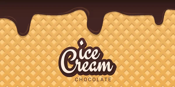 Баннер с мороженым с фоном из вафель. Меню кафе, плакат мороженого, дизайн упаковки продуктов питания . — стоковый вектор