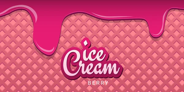 Banner de helado con fondo de oblea. Menú de café, cartel de postre de helado, diseño de envases de alimentos . — Archivo Imágenes Vectoriales