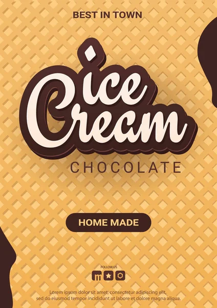 Banner de helado con fondo de oblea. Menú de café, cartel de postre de helado, diseño de envases de alimentos . — Archivo Imágenes Vectoriales