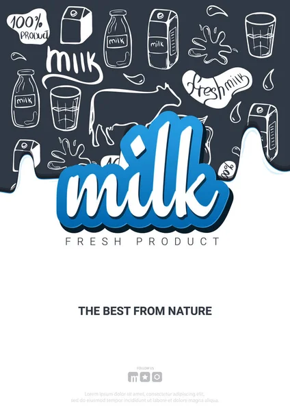 Banner de leite com mão desenhar fundo doodle . — Vetor de Stock