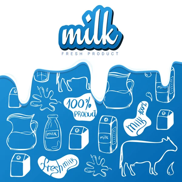 Milk banner with hand draw doodle background. — Stock Vector