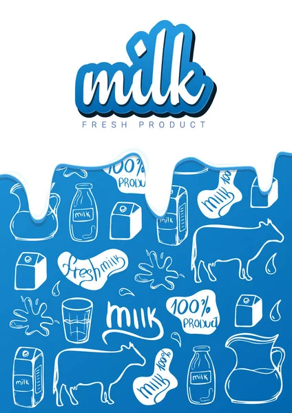 Banner de leche con fondo de garabato dibujado a mano . — Archivo Imágenes Vectoriales