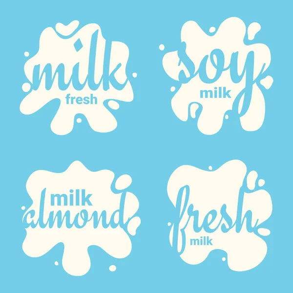 Набор всплесков свежего, миндального и соевого молока, пятно дизайн, форма творческой иллюстрации . — стоковый вектор