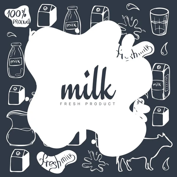 Milk splash and blot design on the hand draw doodle background. — Stock Vector