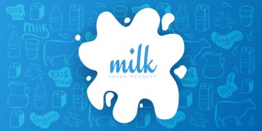 Elde süt sıçraması ve leke tasarımı doodle arka plan çizmek.