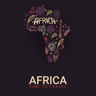 Afrika bayrağı. Safari Parkı. El çizmek doodle Arka Plan ile renkli illüstrasyon.