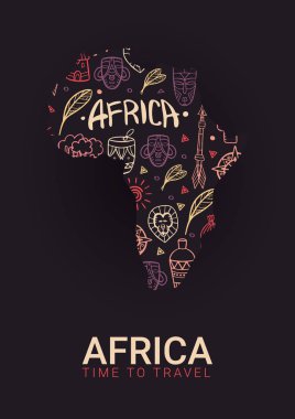 Afrika bayrağı. Safari Parkı. El çizmek doodle Arka Plan ile renkli illüstrasyon.
