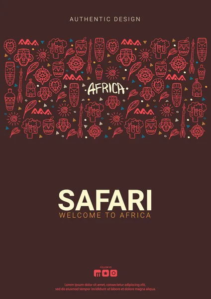 アフリカの旗。サファリパーク。手描きの落書き背景を持つカラフルなイラスト. — ストックベクタ