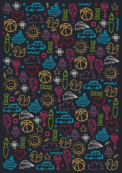 Dibujar a mano Niños doodle fondo. Objetos de una vida infantil . — Vector de stock