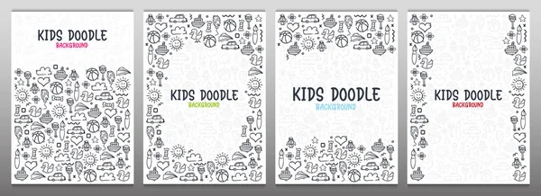 Készlet Hand Draw Kids Doodle háttérrel. Childs életből származó tárgyak. — Stock Vector
