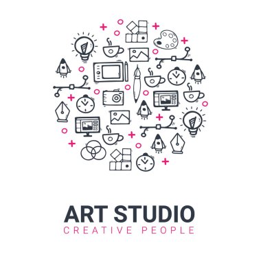 Sanat Stüdyosu. Doodle tasarım öğeleri ile arka plan.
