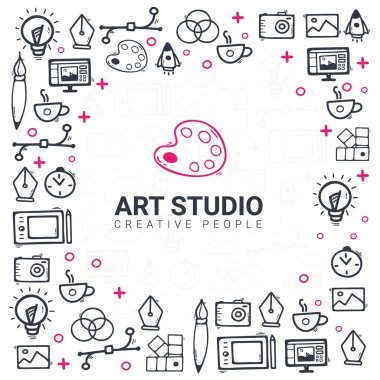 Sanat Stüdyosu. Doodle tasarım öğeleri ile arka plan.