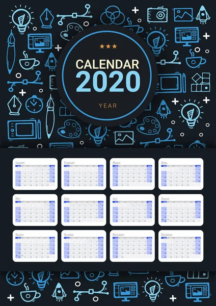 Thematic Calendar planner 2020 with Graphic Design background. — Stock Vector