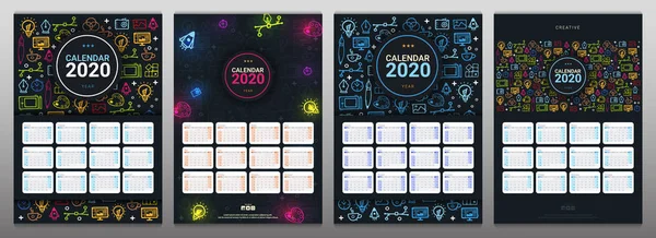 Ensemble de planificateurs de calendrier thématique 2020 avec fond de graphisme . — Image vectorielle