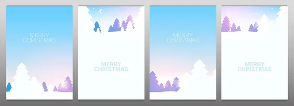 Conjunto de fundos Feliz Natal. Paisagem Floresta de Inverno Paisagem com Pinheiro e Sol . — Vetor de Stock