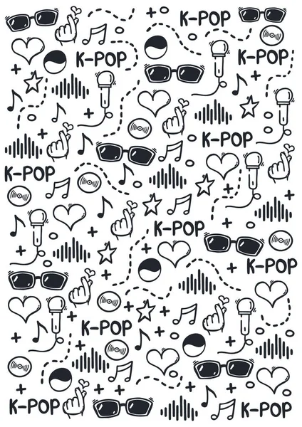 K Pop kézzel rajzolni firka háttér. Koreai zenei stílus. — Stock Vector