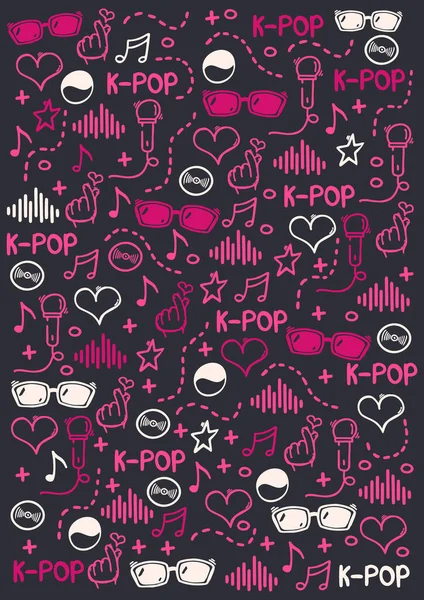 K Pop mano dibujar fondo garabato. Estilo de música coreana . — Vector de stock