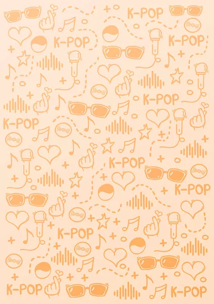 K Pop hand tekenen doodle achtergrond. Koreaanse muziekstijl. — Stockvector