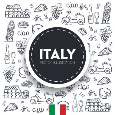 Çizgi film sevimli el çizimi İtalyan seyahat geçmişi. Vektör illüstrasyonu.