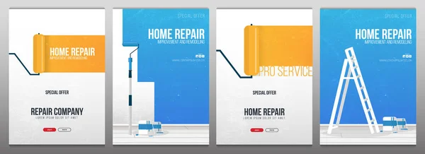 Set med Home Reparation Banners. Måla en vägg med färg rulle. — Stock vektor