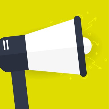 Megafon ya da hoparlör. Reklam, duyuru, dikkat pankartı. Vektör düz resimleme.