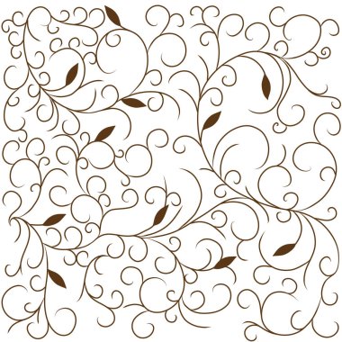 Mavi ve kahverengi tonlarda soyut yaprak kıvrımları var. Desenli sebze arka planı, grafikler