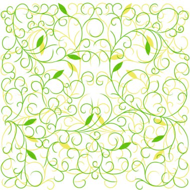 Mavi ve kahverengi tonlarda soyut yaprak kıvrımları var. Desenli sebze arka planı, grafikler