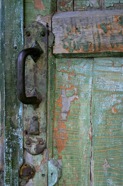 Puerta Vieja Con Pintura Pelada Mango Metal Grande Vintage Fondo — Foto de Stock