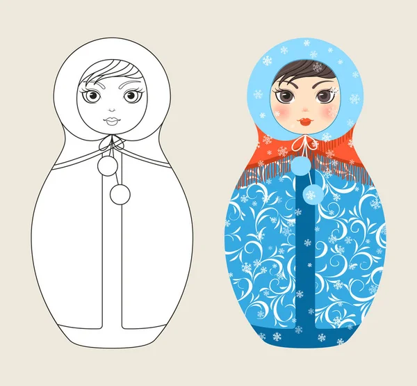 Boneca Russa Tradicional Matryoshka Página Para Colorir Ilustração Vetorial Estilo Gráficos Vetores
