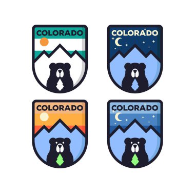 Dağ illüstrasyon, açık macera . T shirt ve diğer kullanımlar için vektör grafik. ayı sembolü ile ayarlanmış logo