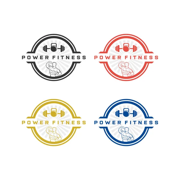 Vintage Fitness eller gym logo design inspiration med fyra färger — Stock vektor