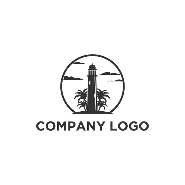 Дизайн логотипа маяка с пальмами — стоковый вектор