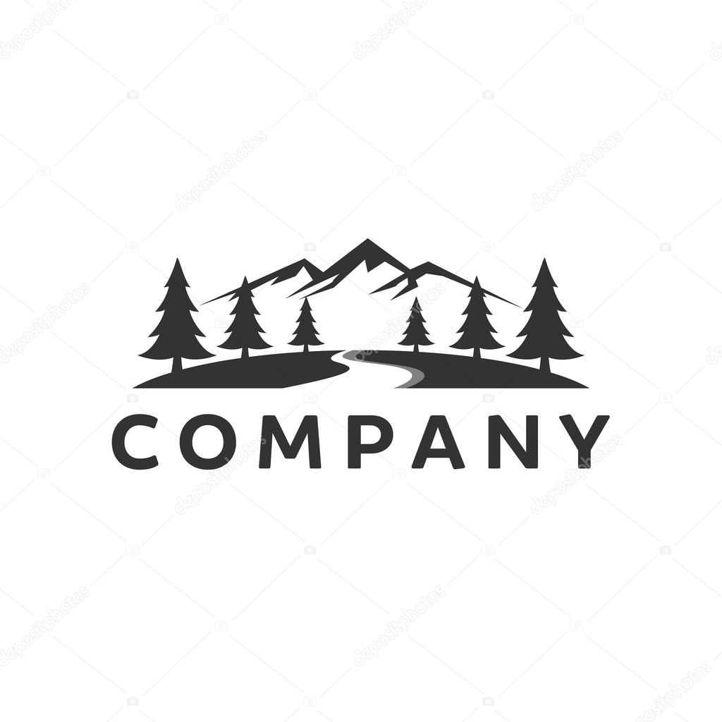 Landscape Hills logo design inspiration with evergreen and river